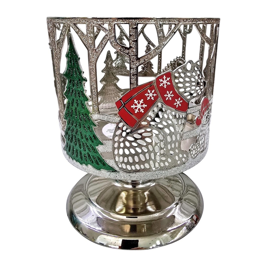 Retired Bath & Body Works Pedestal Candle Holder Silver‎ Animal Christmas  Rare